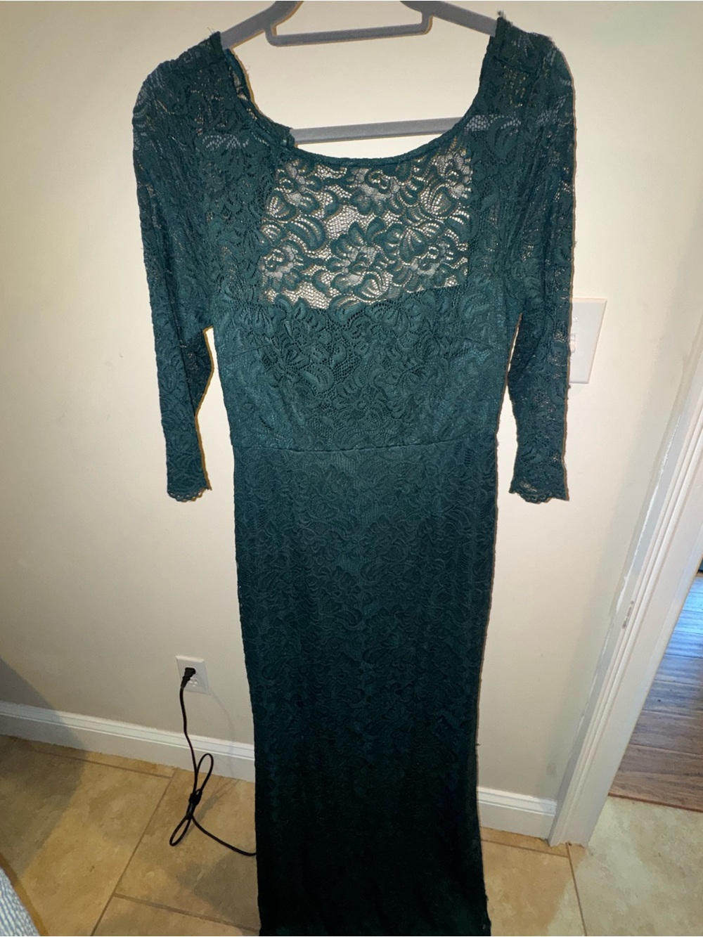 Laundry By Shelli Segal Dark Teal Lace Long-Sleeve Maxi Dress